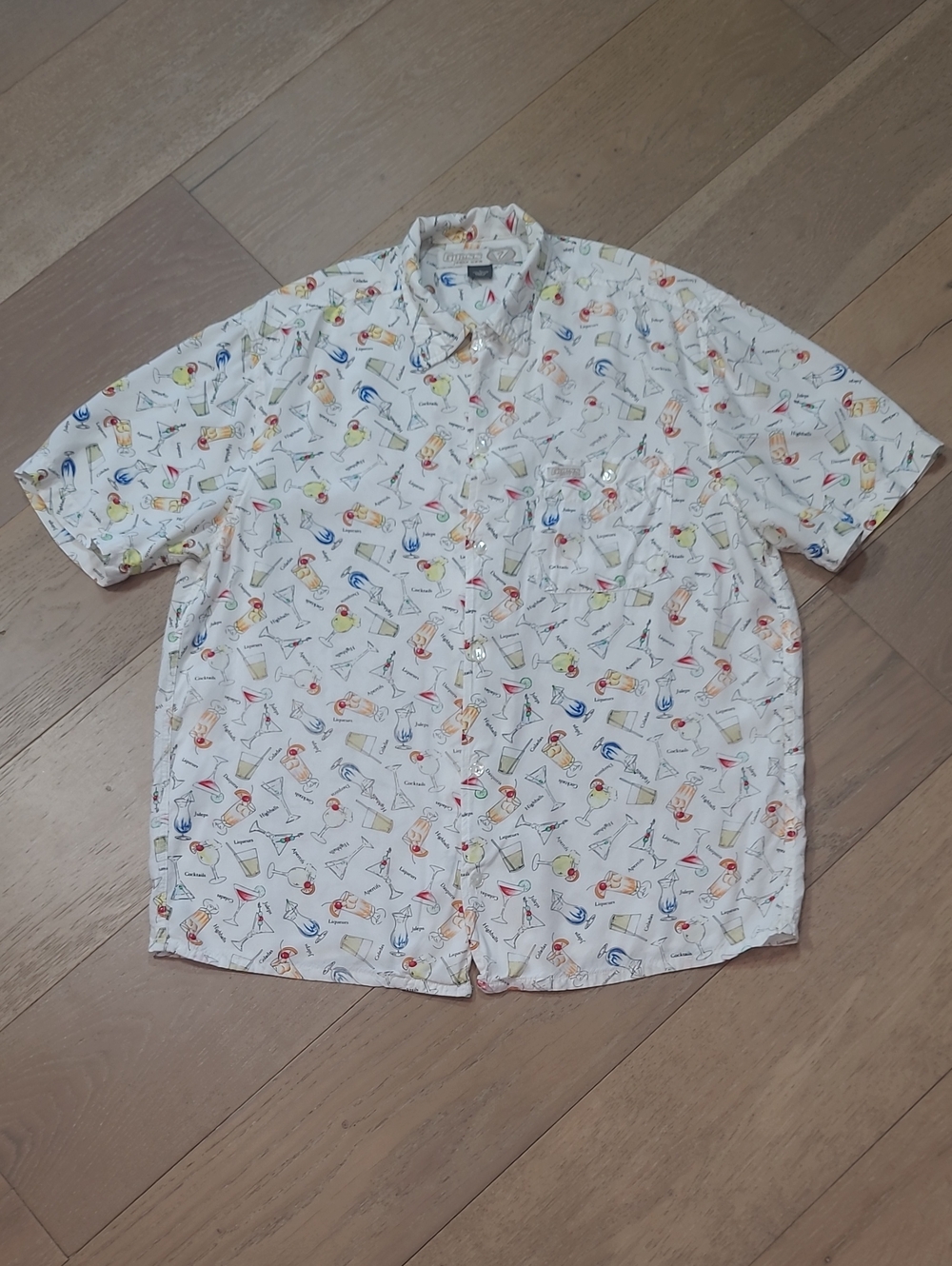 Vintage Guess Shirt Men's sz L Happy Hour Cocktail Short Sleeve Button Up